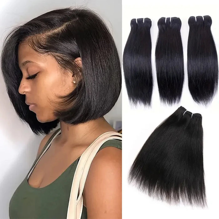 Short Human Hair Weave Bone Straight